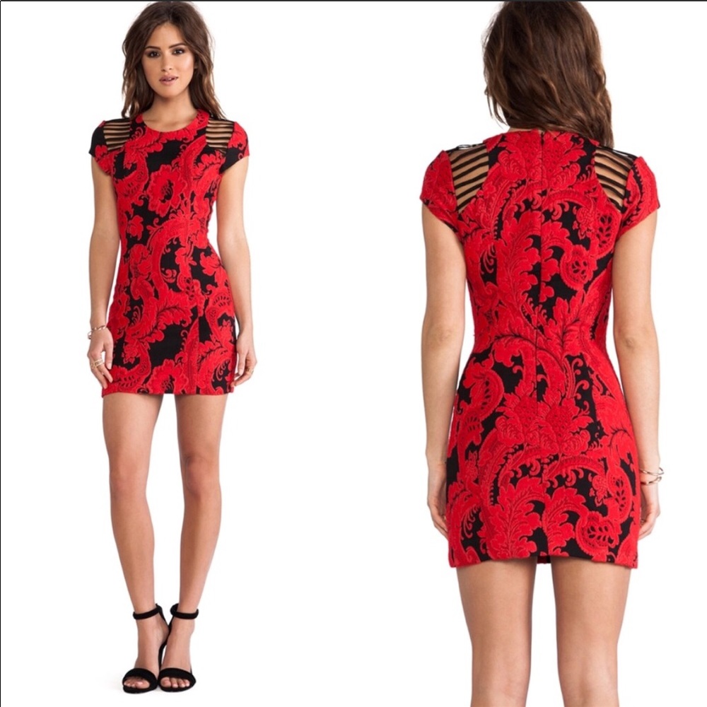 EUC Parker Embroidered Tia Dress, Color Poinsettia